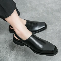 Men Minimalist Square Toe Slingback Dress Shoes, Business Office Dress Shoes