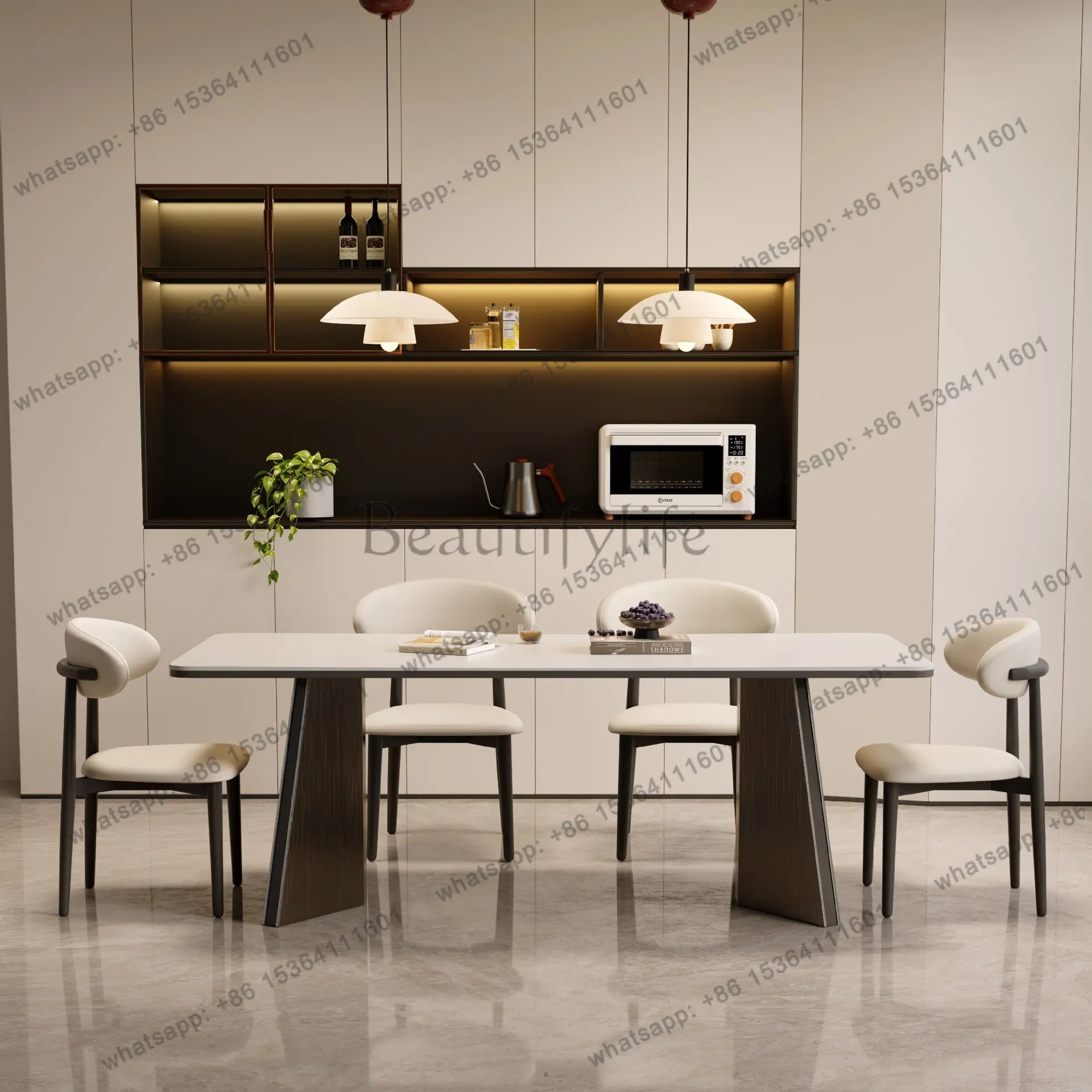Italian stainless steel rock slab dining table modern simple household small apartment rectangular western dining table