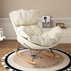 Rocking Chair Single Lazy Sofa, Solid Wood Base with Footrest,Living Room Balcony Bedroom Leisure Recliner,  Home Furniture