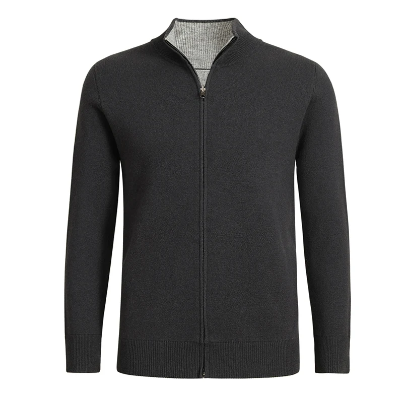 เสื้อคาร์ดิแกนแคชเมียร์สองสีแบบคลาสสิกสำหรับผู้ชาย ฤดูหนาว แขนยาว ถักแบบมีซิป คอตั้ง เสื้อสเวตเตอร์คุณภาพสูง