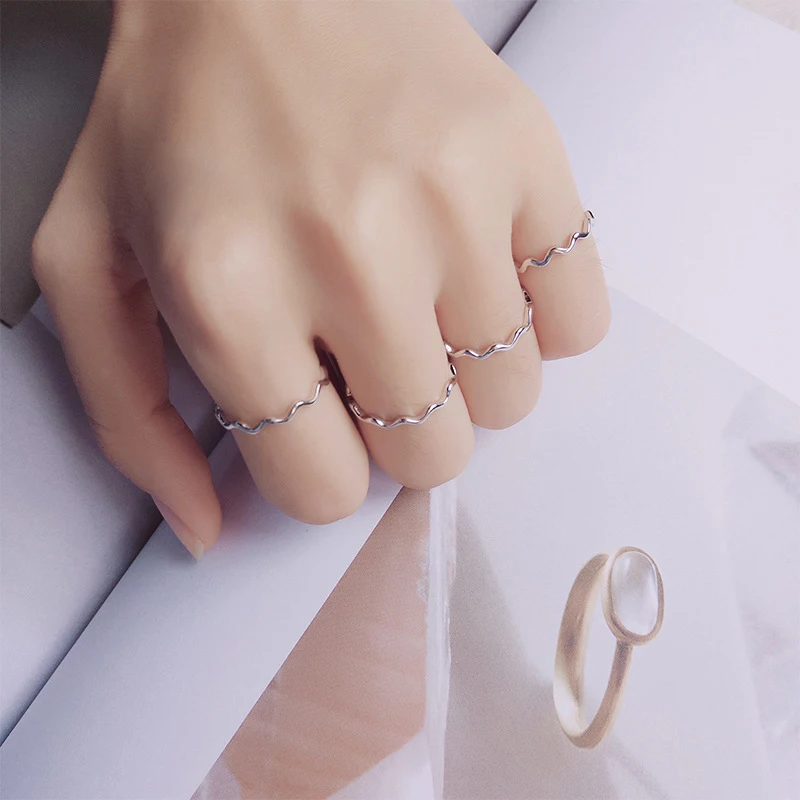 Modian Glossy Simple Wave Ring for Women Fashion 925 Sterling Silver Geometric Curve Rings Korea Style Fine Jewelry Girl Gift
