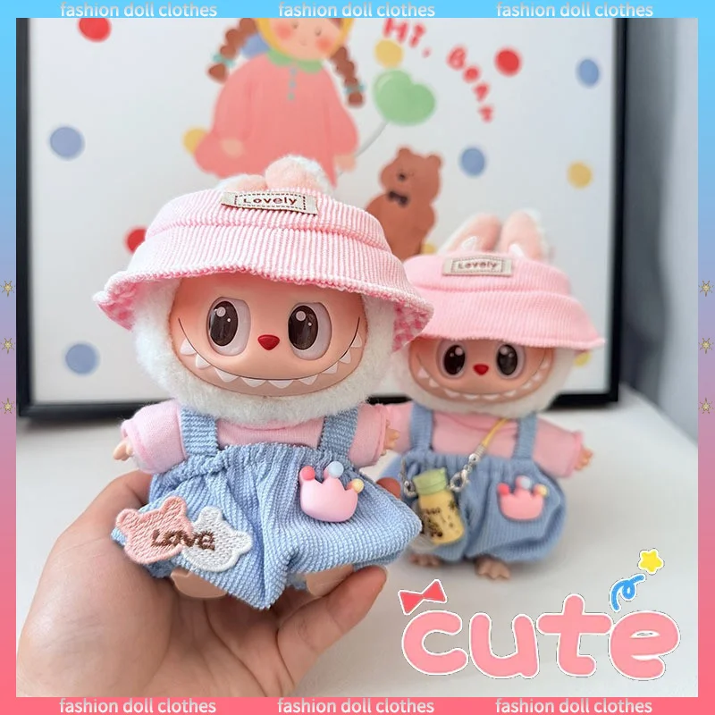 

Suitable For 17cm V1 V2 V3 Labubu Clothing Accessories Labubu Sitting Party Clothes Pocket Overalls Rompers Set Dolls Clothes