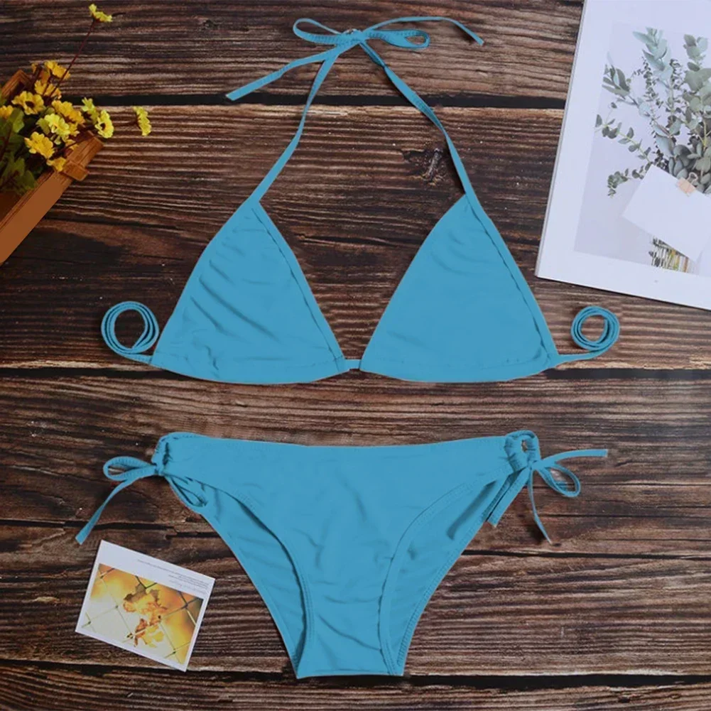 Conjunto de Bikini con Tanga y vendaje para mujer, traje de baño Sexy estilo brasileño, traje de baño con tirantes de tres puntos, conjuntos de Bikini ultrafinos para mujer