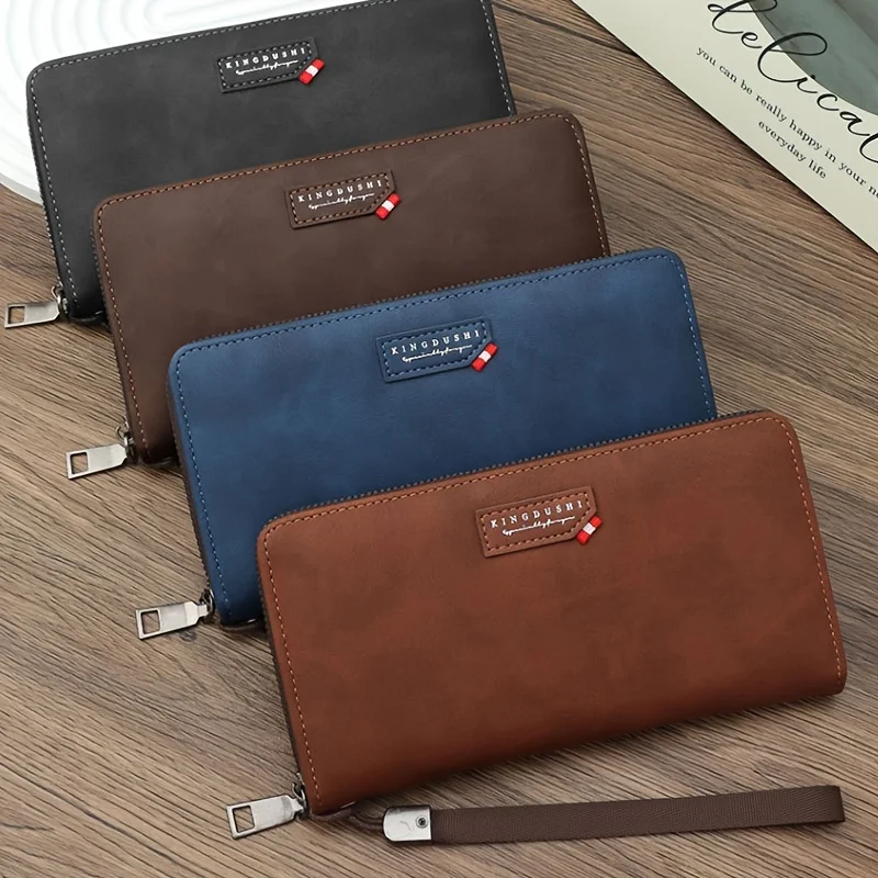Personalized Customized Men'S Long Wallet, Fashionable And Simple Splicing Zipper, Large Capacity Mobile Phone Bag, Coin Purse