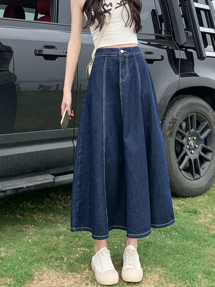 

Women's A-Line Skirts Streetwear Loose Casual Jeans Summer Korean Style High Waist Sexy Split Classic Vintage Skirt New 2023