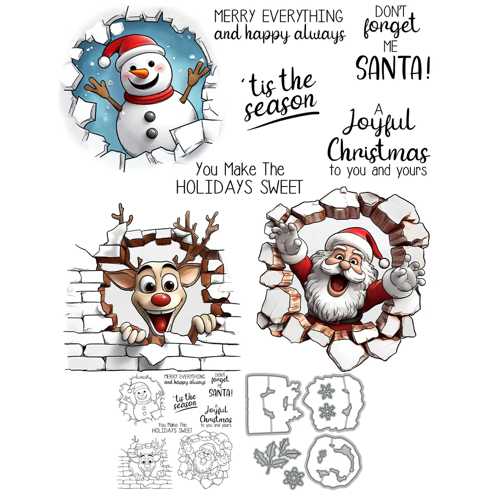 Mangocraft Kerst Santa Claus Sneeuwman Cutting Dies Clear Stempel Diy Scrapbooking Metal Dies Siliconen Stempel Voor Kaarten Albums