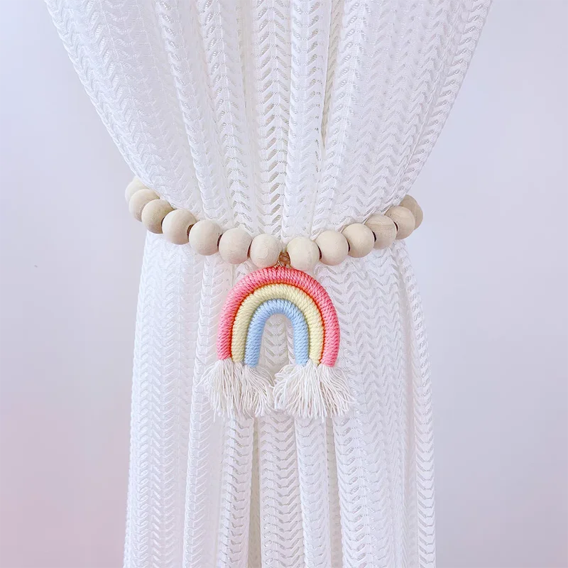 2 قطعة ستارة شرابة قوس قزح مشبك مغناطيسي خرز خشبي ياباني شخصية حزام ستارة منزلي حبل ربط مغناطيسي