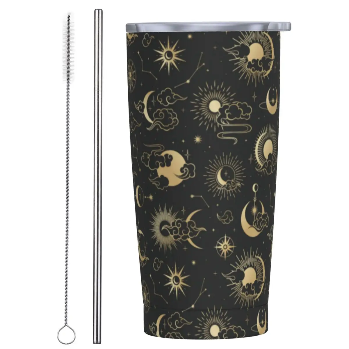 

Stainless Steel Tumbler Sun Astrology Art Thermal Cups Black and Gold Moon Star Cold and Hot Car Mugs Travel Water Bottle