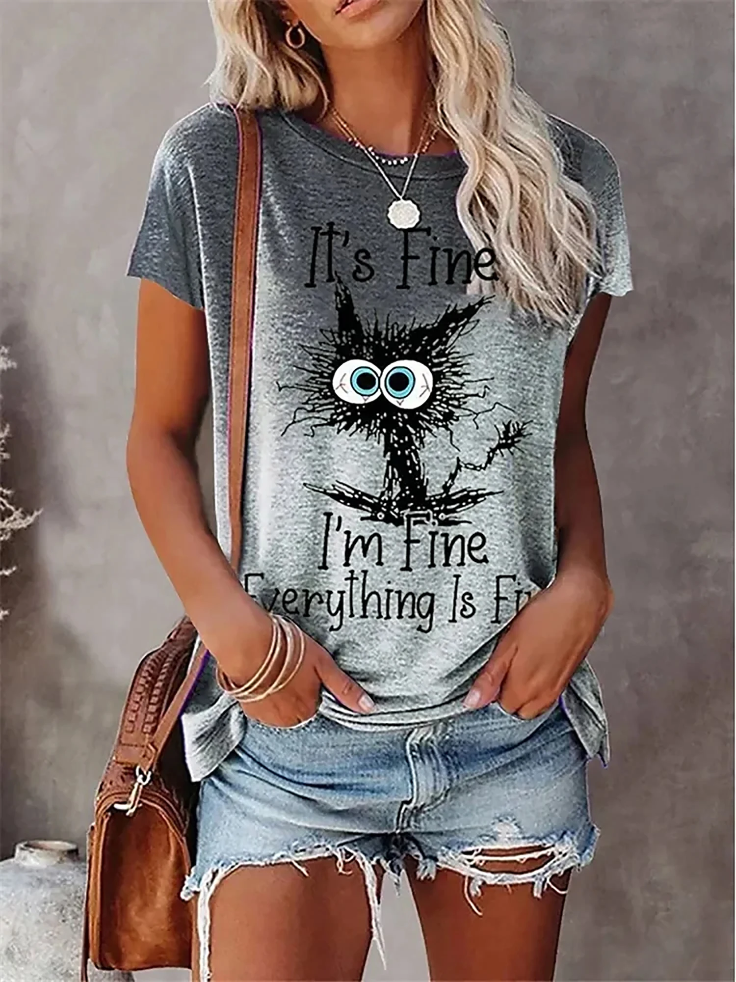 

Summer Women 3D Funny Black Cat Print T-Shirt Fashion Trend Tops Tees Ladies Casual Short Sleeve Clothing Colorful Streetwear