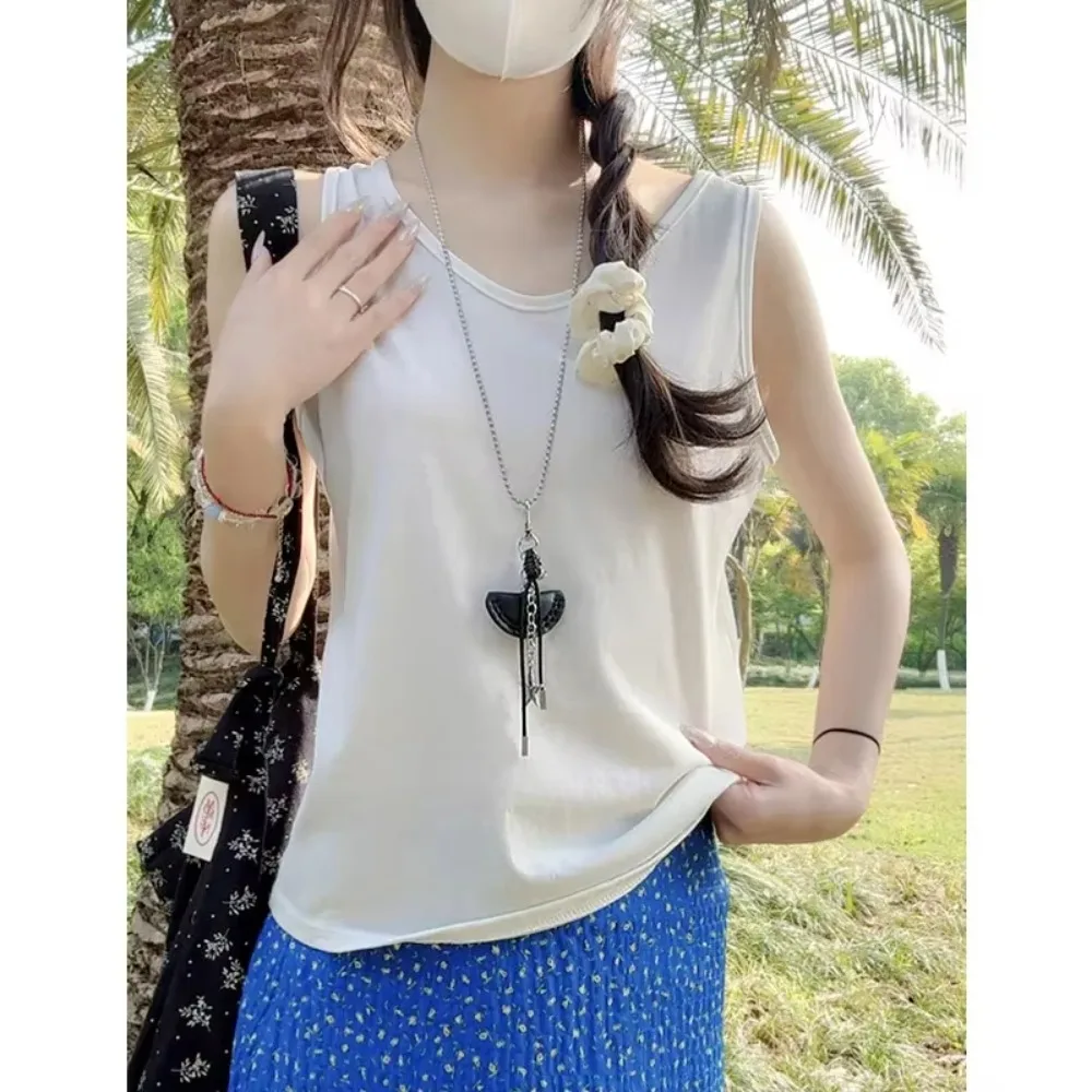 

Loose Snowflake Cotton Camisole Vest Women Summer Outerwear Sleeveless round Neck woman Shirt Top Casual Breathable