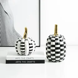 Electroplated Ceramic Pumpkin Storage Jar, Black and White Checkered Pumpkin Decorative Jar, Handmade Ornaments, Home Decoration