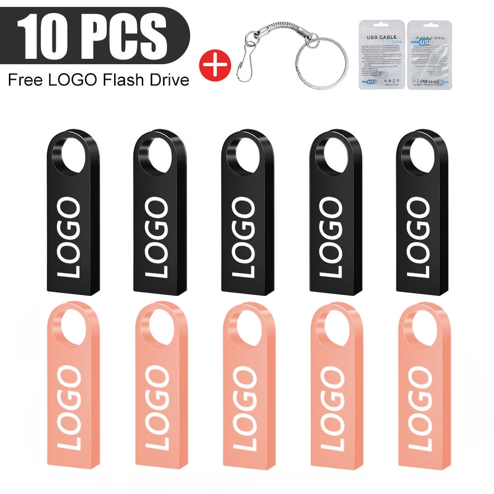 10PCS/lot Free Custom LOGO USB 2.0 Metal Waterproof Memory Flash Pendrive 1GB 2GB 4GB 8GB 16GB 32GB 64GB Pen Drive