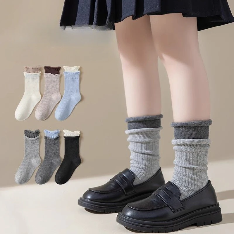 Kids Girls Spring Autumn Stockings 2024 New Arrival Children Casual Thin Socks 4Pcs/1Set Stithing Socks Japanese Korean Style