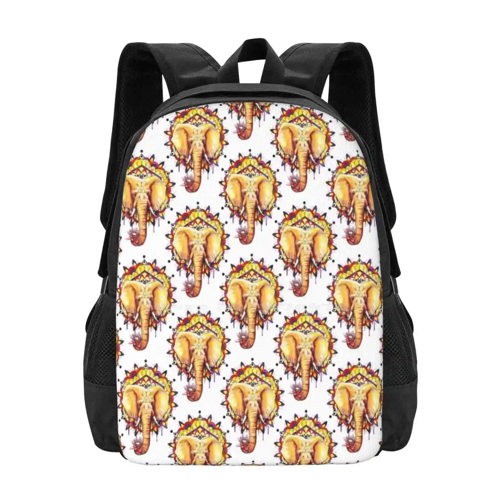 

Elephant Mandala Backpack For Student School Laptop Travel Bag Mandala Yoga Yogi Namaste Sacred Geometry Watercolor Drips