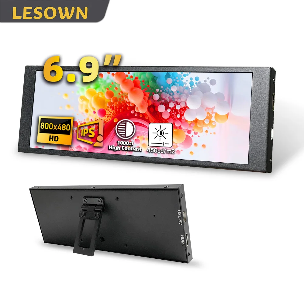 

LESOWN 6.9inch Stretched Bar Display Portable Monitor 480x1280 External Secondary Screen for Laptop PC Ultra Slim Travel Monitor