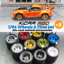 1/64 Wheels with Detachable Rubber Tires Electroplated Painting Colors for Model Cars Refiting Parts for Hotwheels (5 sets)