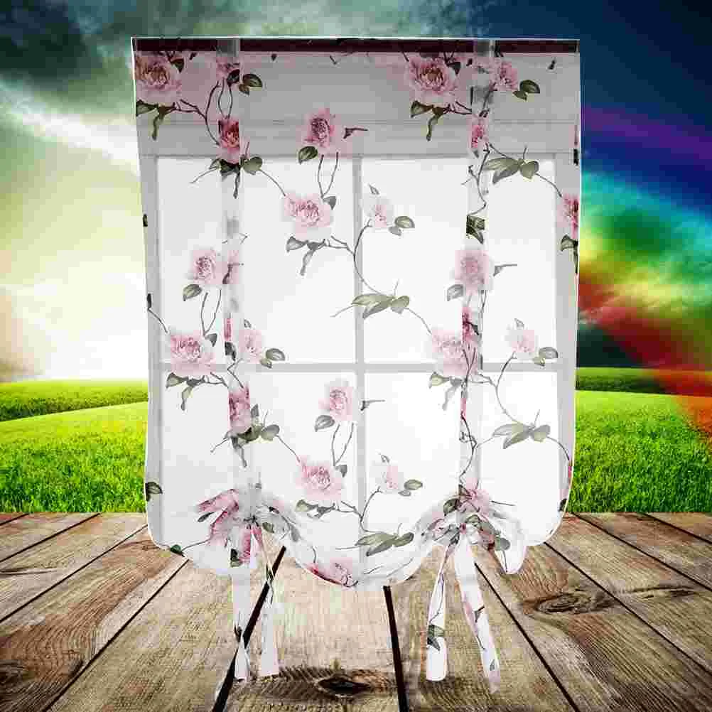 Tie Curtain Floral Roman Shades Curtain Rod Pocket Voile Darkening Balloon Curtain Valance for Home Kitchen Office Windows 0 8