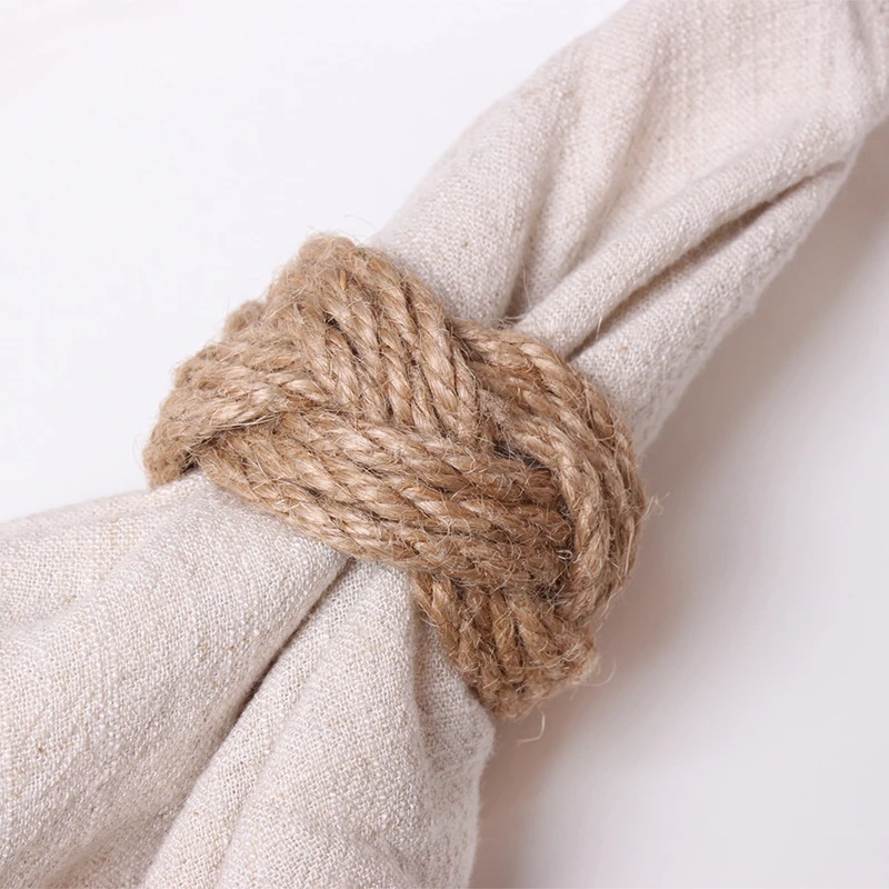 6pcs Hand Woven Napkin Rings Natural Hemp Rope Braided Napkin Rings Retro Rural Style Brown Linen Napkin Buckle Table Decor