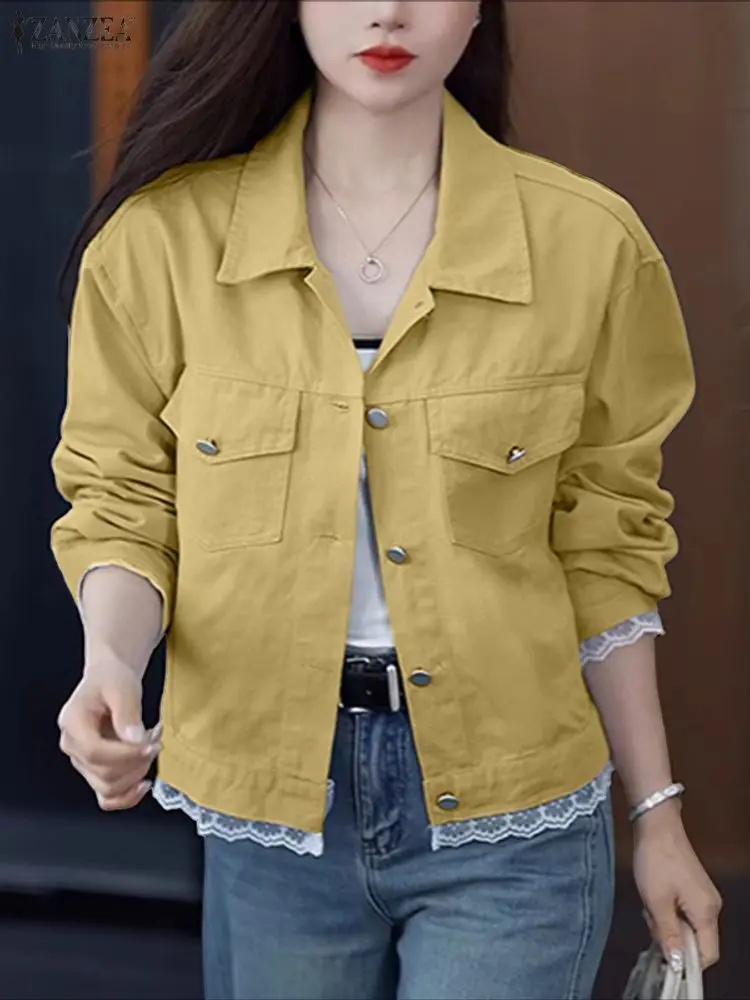 سترات الخريف ZANZEA معاطف رقيقة على الموضة للسيدات 2025 سترات كاجوال مرقعة من الدانتيل بأكمام طويلة وأزرار ملابس خروج فضفاضة #4