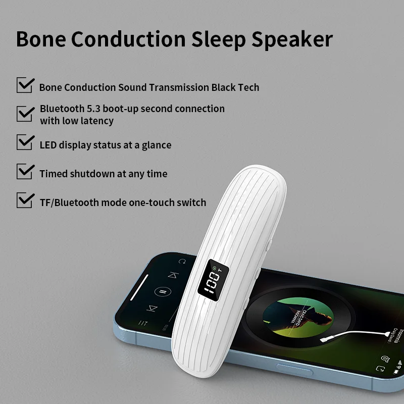 Mini Portable Bone Conduction Stereo Silent BT Wireless Speaker Under Pillow Speakers Insomnia White Noise Machine with TF Card