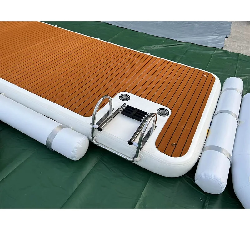 Floating Inflatable Water Play Equipment Teak Deck Yacht Docking Boat Water Platform Floating Dockwith Ladder
