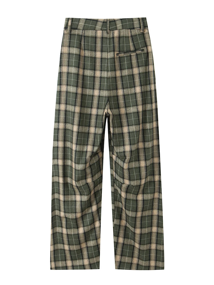 Frauen Herbst Neue Hosen 2025, Weibliche Mode Grid Print Hohe Taille Breite Bein Hosen Frauen Hight Street Freizeit Hosen ﻿