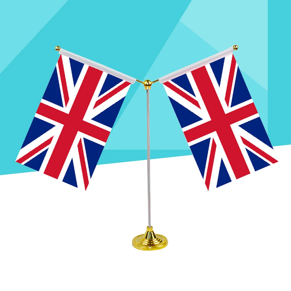 

UK Table Flag Desktop Decoration Union Jack Flags with Base Stainless Steel British Office