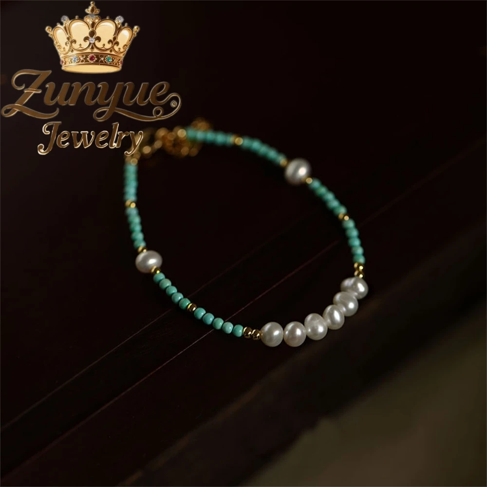 

Natural Freshwater Pearl Turquoise Bracelet, High-End, Niche New Chinese-Style Simple Bracelet Charms Fashion Jewelry Exquisite