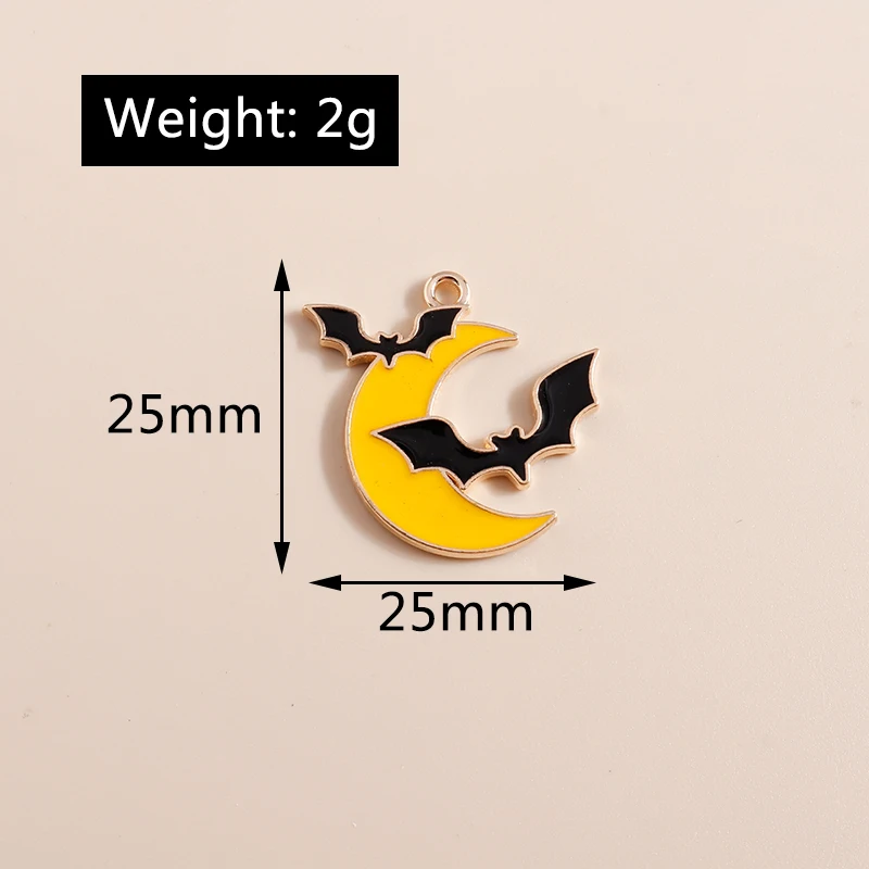 20 Stück 25 x 25 mm süße Emaille Halloween Mond Fledermaus Charms Anhänger für Schmuckherstellung Ohrringe Halsketten Armbänder DIY Bastelbedarf – Detail 1