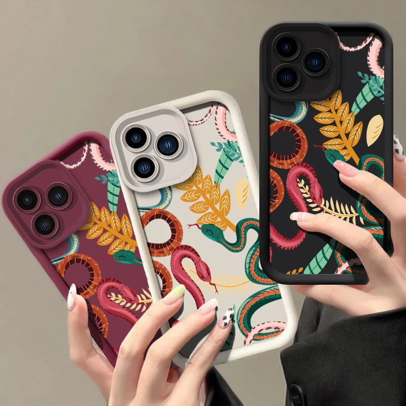 

For Xiaomi Poco M8 Pro F8 Ultra M7 4G M6 Plus M5S M4 C65 C61 C55 C51 C50 Snake Print Phone Case Shockproof Matte Silicone Cover