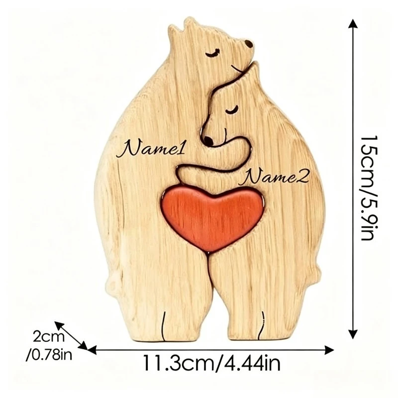 Personalized Engraved Wooden Family Bear Puzzle Nesting Bear Figurine Family Keepsake Desk Decor Ornament