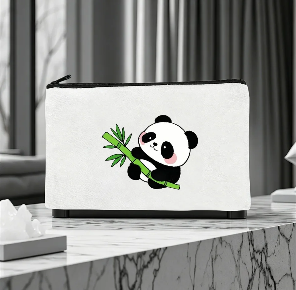 1PC Bamboo Panda Print Canvas Cosmetic Zipper Storage Pouch