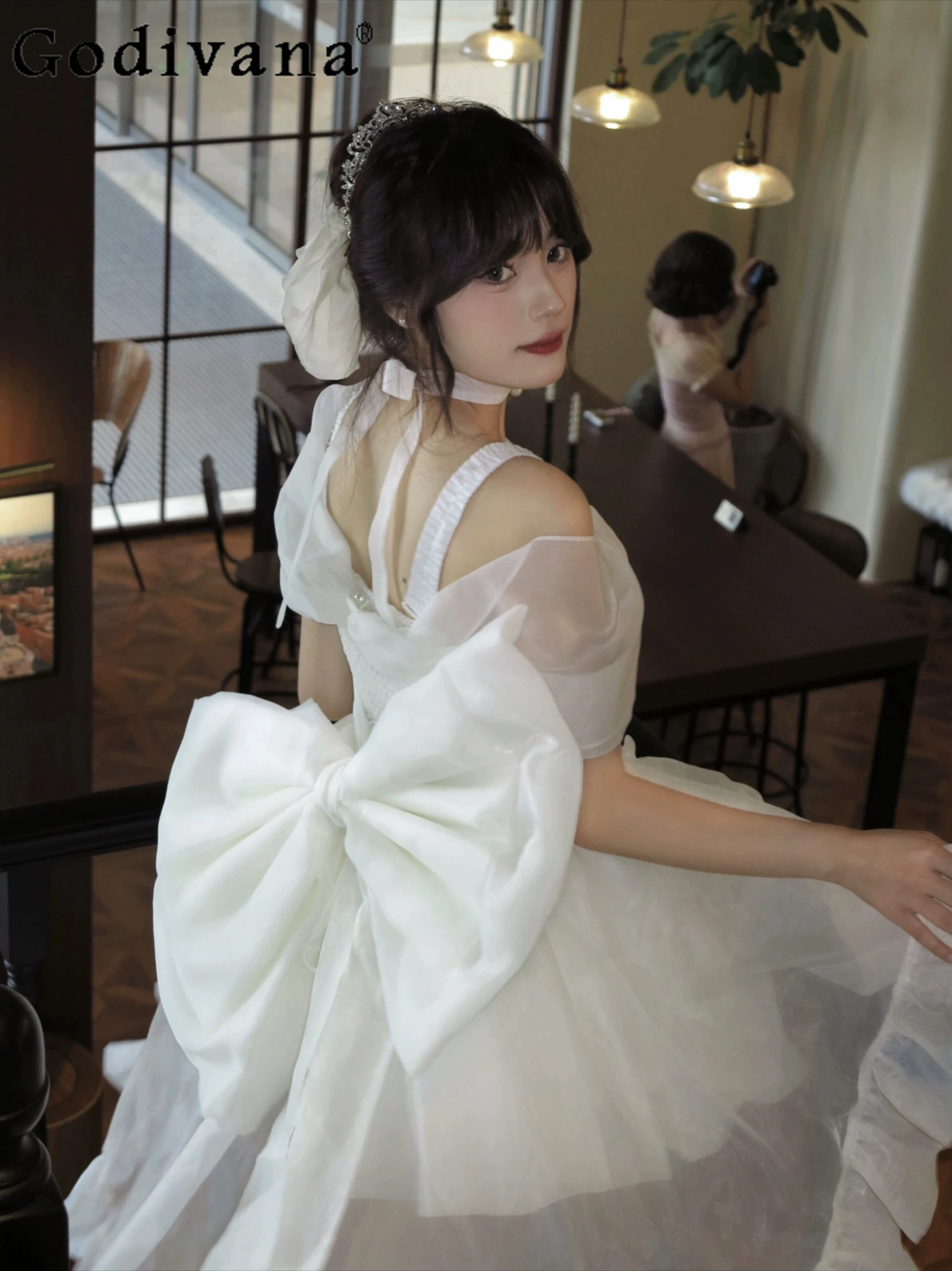 Sweet Princess White Tube Top Dress Summer New Women's Slim-Fit Elegant Big Bow Trailing Lolita Elegant Birthday Evening Dresses