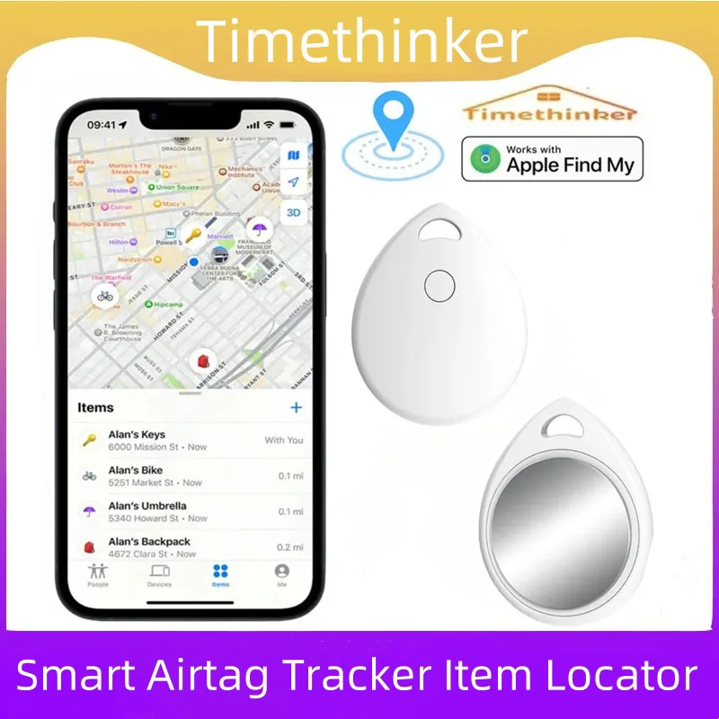 Timethinker T01 Airtag Bluetooth Smart GPS Tracker Key Finder work with Apple Find My Air Tag for IOS Item Locator for Bags Pet