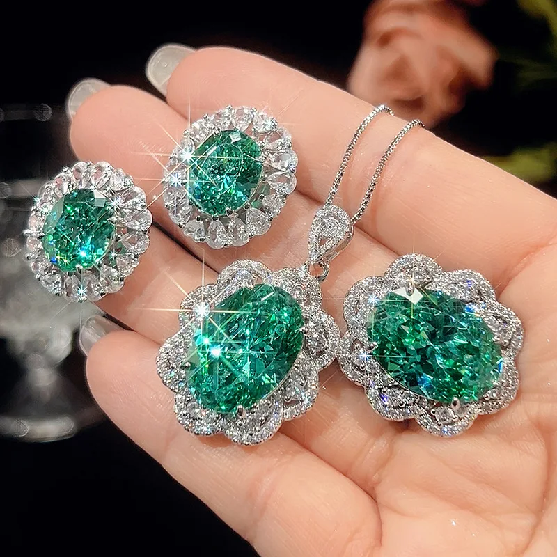 

Винтажное кольцо с зеленым турмалином 12*12 мм, кулон, ожерелье, серьги для женщин, драгоценный камень, коктейльные вечерние комплекты ювелирных изделий, подарок на годовщину