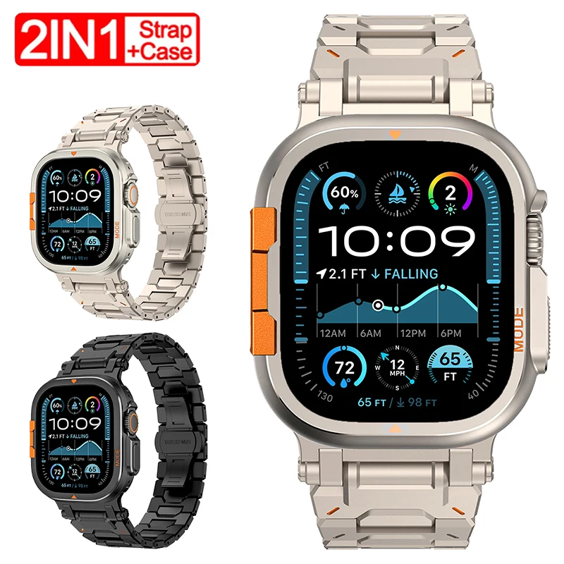 Titanium Strap+Rugged Case for Apple Watch Ultra 4 3 2 1 49mm Metal Bumper Protector Cover Bracelet for Iwatch Series 11 10 46mm