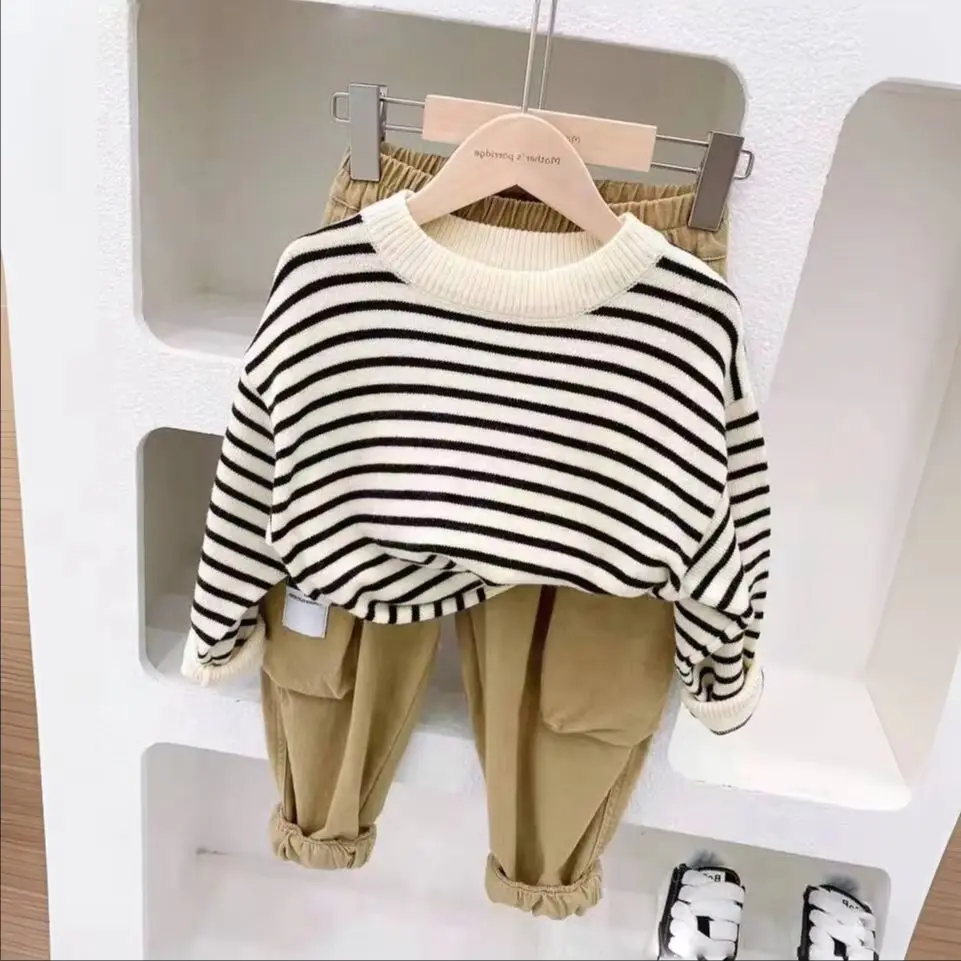 Children's Thin Sweater Autumn and Winter New Item Boys and Girls Striped Base Sweater 0 2 4 6 8 10 12 15Y
