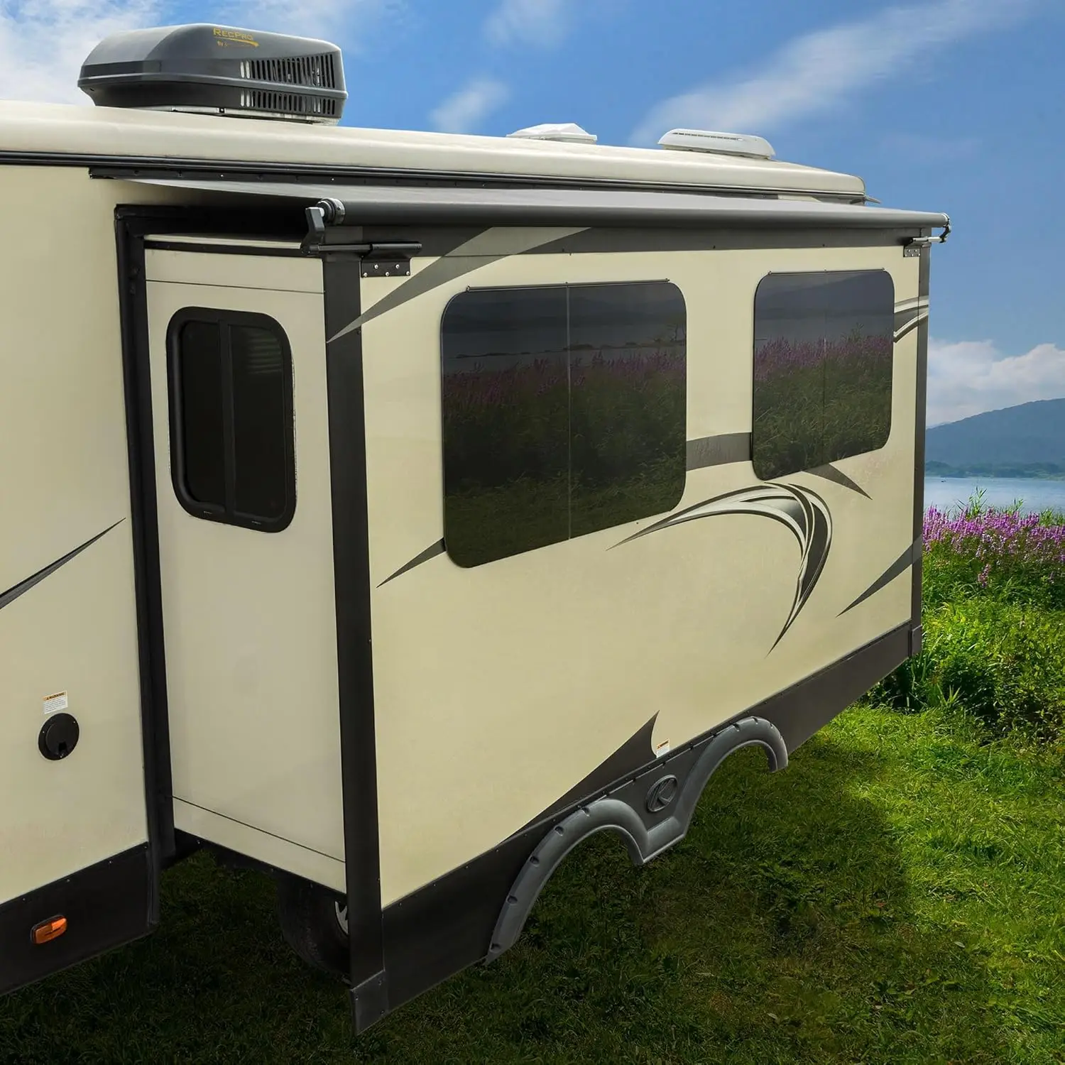 Kit de toldo deslizante para Rv |   Topper de corrediça de Rv |   Moldura e Tecido (10', Preto)