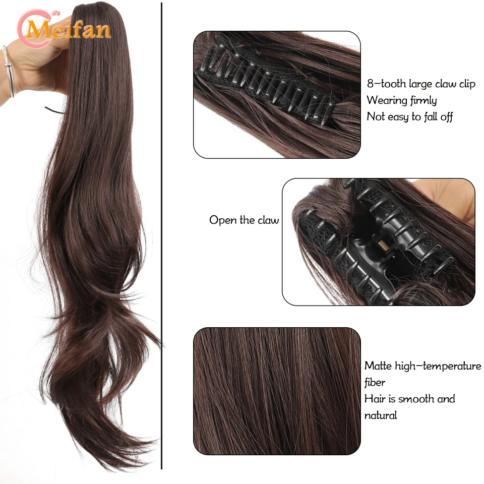 MEIFAN Synthetic Long Wavy Layered Ponytail Claw Clip In Hair Extension Hairpiece Blonde Gray Fake Pigtail Hairpiece Horse Tail