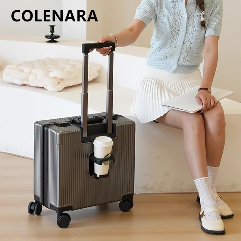 

COLENARA 18Inch Cabin Luggage Small Boarding Box Multifunctional Front Opening Laptop Aluminum Frame Trolley Case PC Suitcase