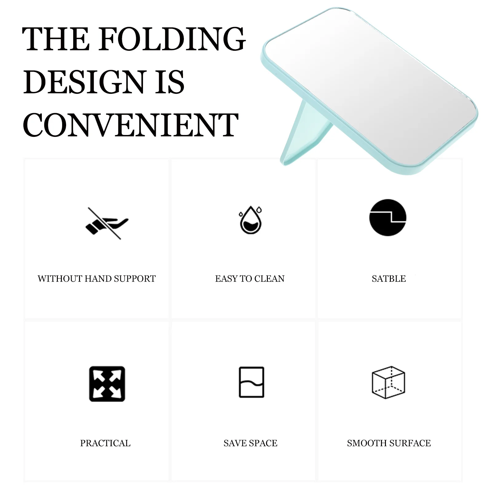 

Vanity Mirrors Tabletop Foldable Makeup Portable Folding Travel Sky-blue for Desk