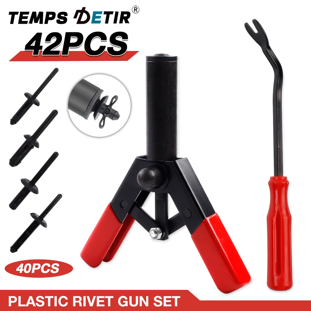 مجموعة مسدس برشام بلاستيكي، أداة إزالة المثبتات، 40 برشام نايلون أعمى، تركيب سريع، مناسبة لتثبيت ألواح الأبواب وأجزاء السيارات الداخلية.