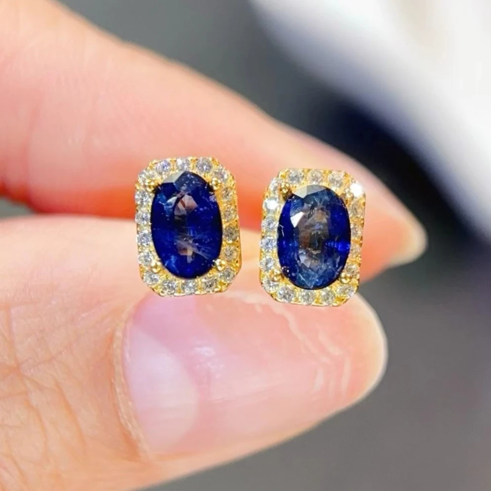 925 Silver Natural Sapphire Earrings with Certificate, Gold Plated Hypoallergenic Silver Saphire Earirngs Jewelry Gift for Girls