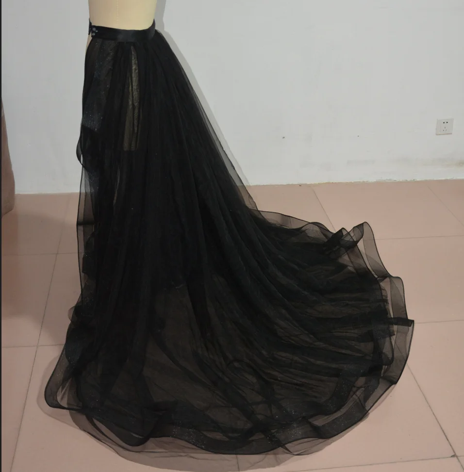 black 3 layer tulle skirt, Bridal Gowns Detachable train Tulle skirt removable Skirt custom size wedding skirt overskirt