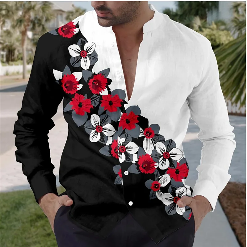 

Men's Long Sleeves shirts Fashion Flower graphics 3D printed street long-sleeved Tops Autumn button tops sports fashion clothing