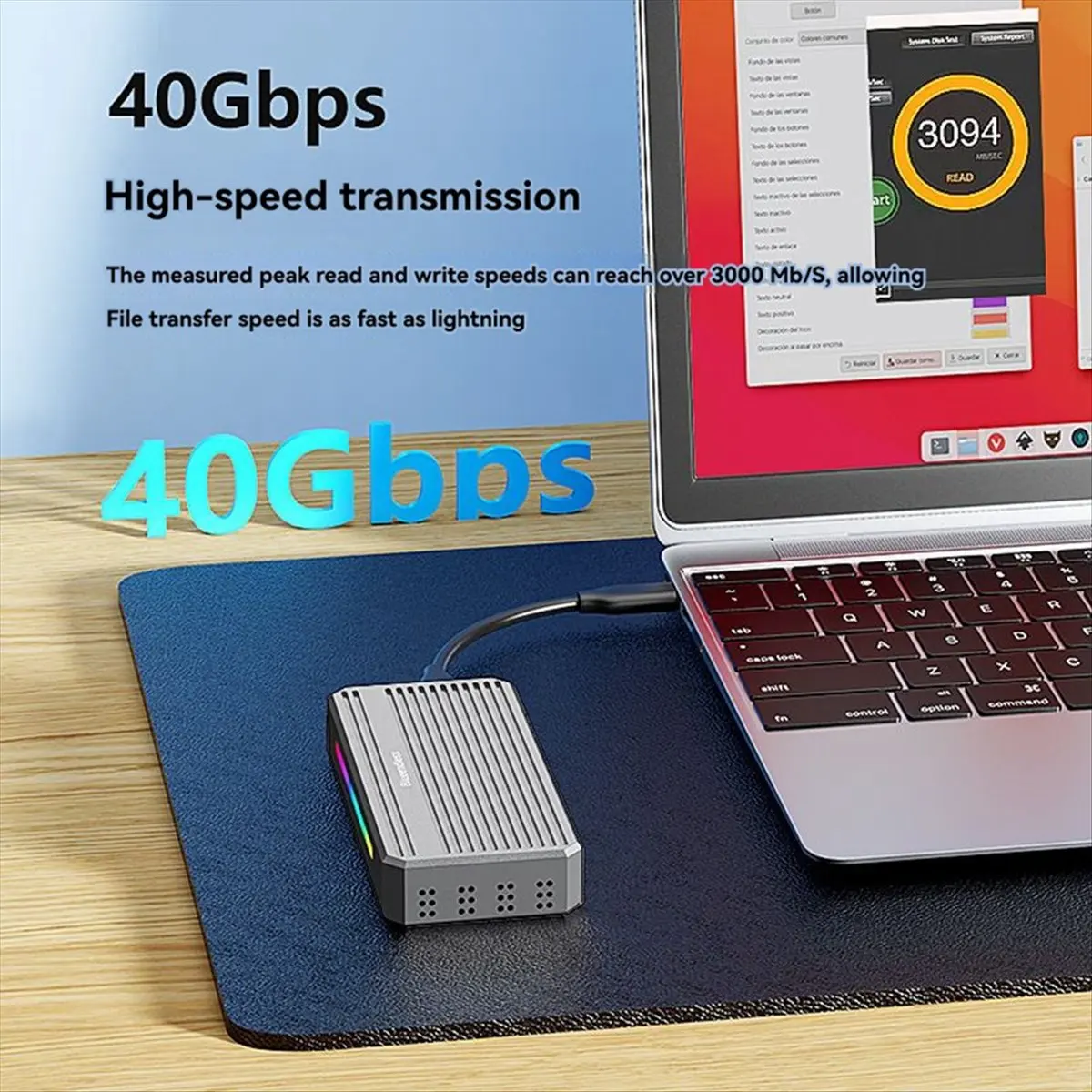 A46U BLUEENDLESS USB4 Hard Disk Box M2 Solid State Drive Reader 40G Thunderbolt 4 Mobile Hard Disk Box with RGB Light External