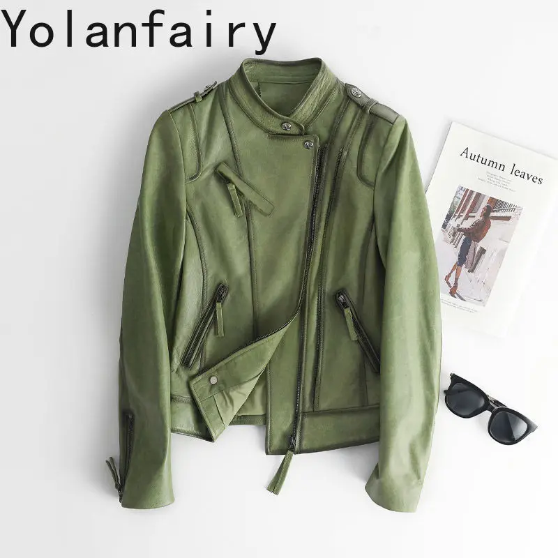 YOLANFAIRY Genuine Leather Sheepskin Outwears Women Spring Autumn Versatile Style Motorcycle Jacket Slim Fit Coats New Chaquetas