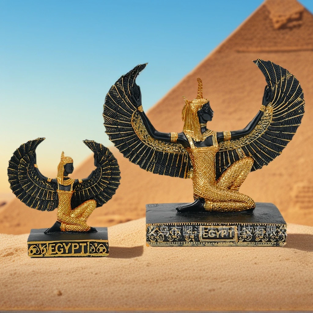 12.8cm/8cm Egyptian Goddess Isis Statue Ancient Mythology Sculpture Figurine Handmade Resin Antique Collectible Art Home Decor