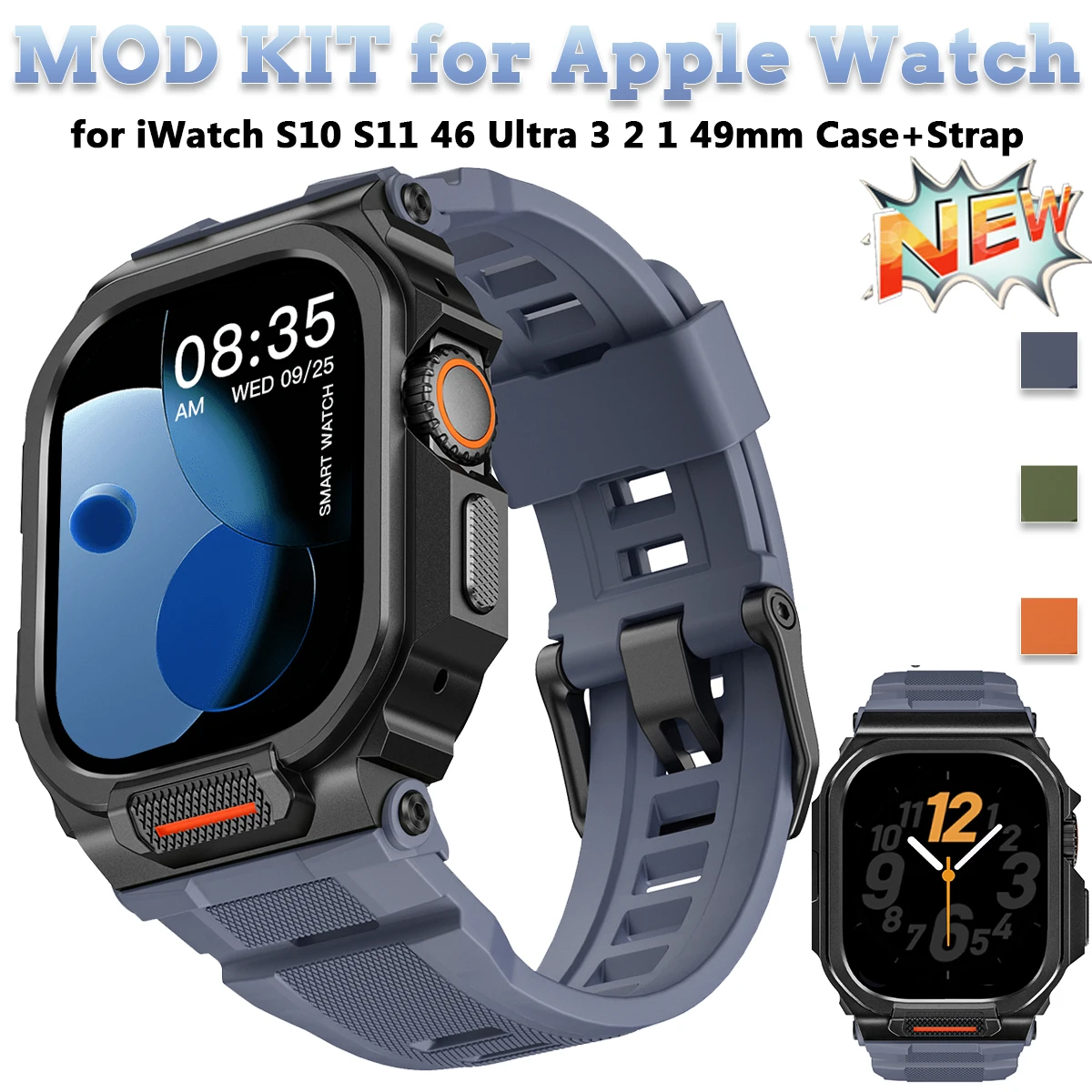 

Прочный интегрированный ремешок с чехлом для Apple Watch 46 мм 49 мм, спортивный силиконовый ремешок с металлическими защитными накладками для iWatch 46 49 мм