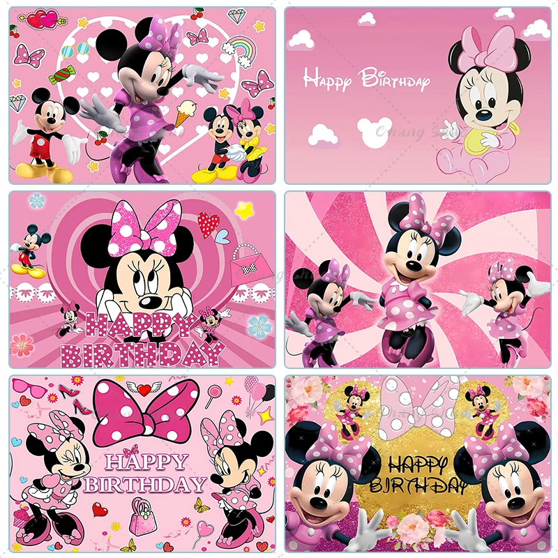 Disney Cartoon Mickey Minnie Mouse Donald Duck Happy Birthday Backgrounds Decors Vinyl Cloth Party Backdrops Baby Shower Banner